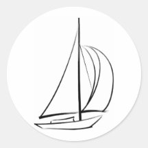 Schwarzes Brushstroke-Segelboot Runde Aufkleber