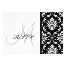 Schwarzes Damast-Monogramm-Hochzeit UAWG Ankündigungskarten