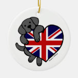 Schwarzes Labrador u. Cartoon des Großbritannien-F Ornamente