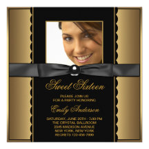 Schwarzes Party des Goldfoto-Bonbon-16 Personalisierte Ankündigungskarte