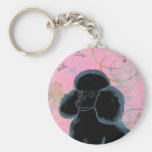 Schwarzes Pudel-Porträt mit Kolibris Keychain Schlüsselbänder
