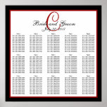 Schwarzes rotes weißes Monogramm-Hochzeits-Sitzpla Poster