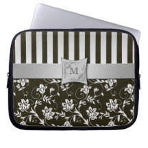 Schwarzes, Silber-gestreifte Laptop-mit Blumenhüls Laptop Sleeve Schutzhülle