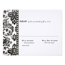 Schwarzes Vintages Damast-Spitze-Hochzeit UAWG Personalisierte Einladung