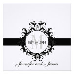 Schwarzes Wedding Leinenmonogramm Save the Date Personalisierte Einladungen