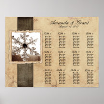 Schwarzes Winter-Schneeflocke-Hochzeits-Sitzplatz- Posterdrucke