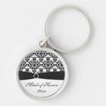 Schwarzweiss-Damast-Trauzeugin Keychain Schlüsselanhänger