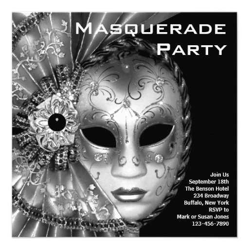 Schwarzweiss-Maskerade-Party Personalisierte Einladungskarten