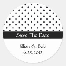 Schwarzweiss-Polka-Punkt-Save the Date Aufkleber