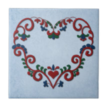 Schwedisches Norweger Rosemaling Herz Keramikfliese