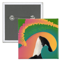 Schwertwal-Wal-Regenbogen-Welle Button