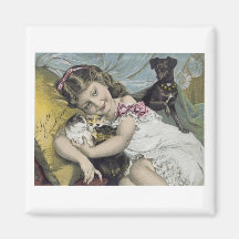 Scotts Emulsions-Mädchen mit Katzen und Hund Magnete