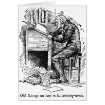 Scrooge an seinem Schreibtisch (mit Text) Karten