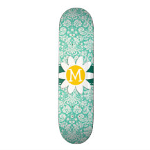 Seafoam Green Damask; Spring Daisy Skate Decks