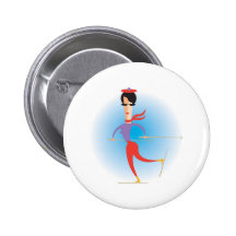 Sechziger-Dame Skier Anstecknadelbuttons