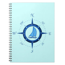 Segelboot-und Kompass-Rose Notiz Buch