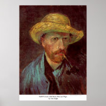 Selbstporträt mit Strohhut und Rohr durch Van Gogh Plakate