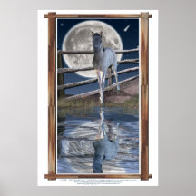 Seltenes Mustang-Stutenfohlen-Pferdephantasie-Kuns Plakatdruck