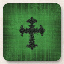 Set Untersetzer in tiefgrünem mit gotischem Kreuz