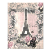 Shabby Chic-Eiffel-Turm u. Rosen-Bonbon 16 Personalisierte Einladungskarte