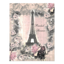 Shabby Chic-Eiffel-Turm u. Rosen-Brautparty Personalisierte Einladungskarte
