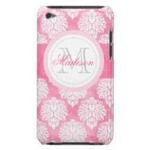 Shabby Chic-rosa Damast-Monogramm-Namenipod-Kasten iPod Touch Case