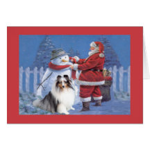 Sheltie Weihnachtskarte Sankt und Schneemann