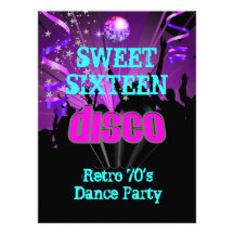 Siebzigerjahre 16. Geburtstag 16 Retro Disco-Tanz- Einladungskarten