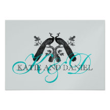 Silberne Aqua-Pfau-Hochzeit UAWG Karte Individuelle Einladungskarten