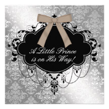Silberne Dusche Brown-schwarze Prinz-Baby Personalisierte Einladung