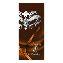 Silberne Maskerade-Orange Jeweled Wedding Programm Werbekarte