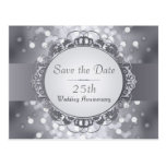 Silberner Bokeh Save the Date 25. Jahrestag Postkarte