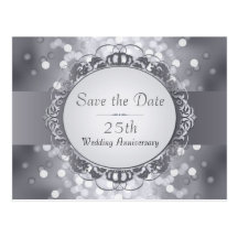 Silberner Bokeh Save the Date 25. Jahrestag Postkarte