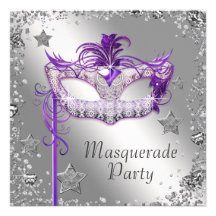 Silberner Confetti-lila Maskerade-Party Einladung