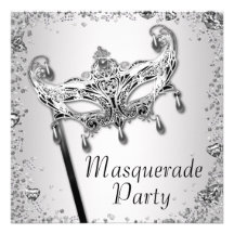 Silberner Confetti-Schwarz-weißes Maskerade-Party Einladungskarten