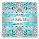 Silbernes aquamarines blaues Quinceanera Einladungskarten