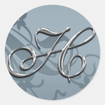 Silbernes formales Siegel des Hochzeits-Monogramm- Runde Sticker