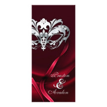Silbernes Maskerade-Rot Jeweled Wedding Programm Werbekarten