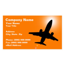 Silhouette des Flugzeuges gegen Sonnenuntergang fa Visitenkartenvorlagen