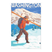 Skifahrer-tragende Schnee-Skis - Washington Leinwanddruck