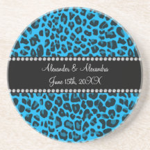 Sky blue leopard print wedding favors drink coasters