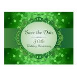 Smaragdgrün Bokeh Save the Date 30. Jahrestag Postkarten