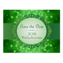 Smaragdgrün Bokeh Save the Date 30. Jahrestag Postkarten