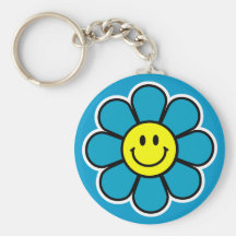 Smiley-Blume Keychain (blau) Schlüsselband