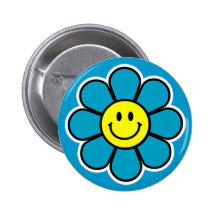 Smiley-Blumen-Knopf (blau) Anstecknadelbuttons