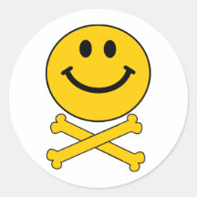 Smiley-Totenkopf mit gekreuzter Knochen Runde Aufkleber