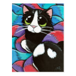 Smokings-Katze, die auf Schal-Kunst-Postkarte stil