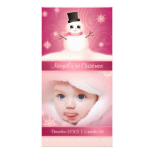 Snowman-Rosa des Babys niedliches 1. Weihnachts Fotogrußkarten