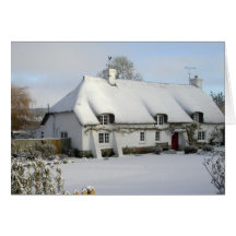 Snowy Thatched Hütten-leere Gruß-Karte