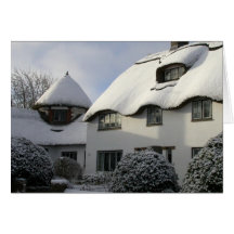 Snowy Thatched Hütten-leere Gruß-Karte